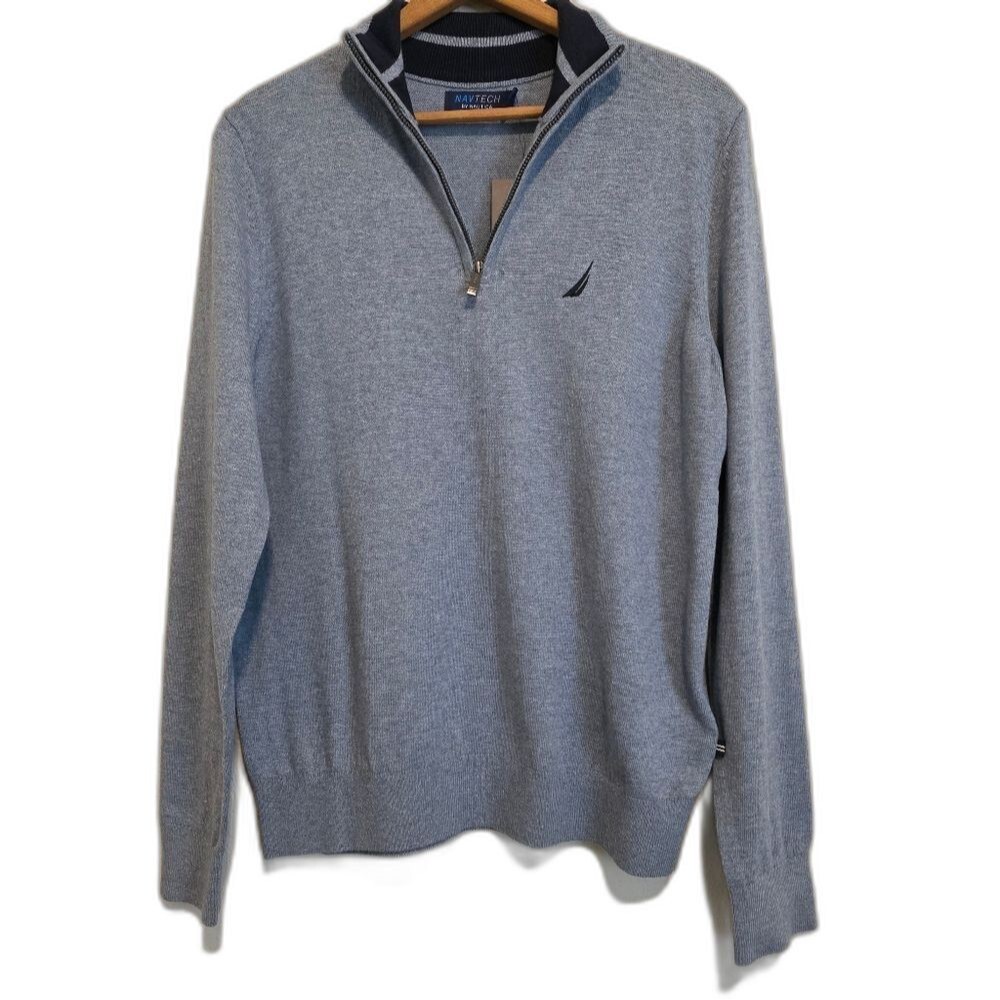NWT Nautica Navtech Classic-Fit Quarter Zip Sweater Deep Anchor Heather XS